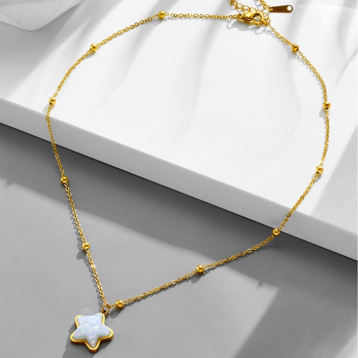 【Full Titanium Steel】Star Mermaid Princess Personalized Minimalist Style Real Gold Necklace for Women, Ins Internet C...
