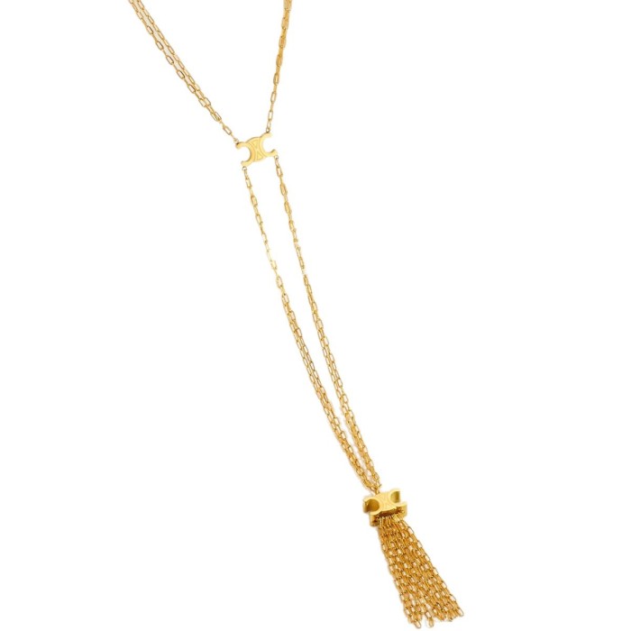 Arc de Triomphe long necklace, European and American fashion niche, minimalist style sweater chain, gold-plated brass, high-end design, versatile