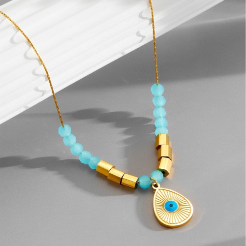 Blue Eye Necklace, Popular in Europe and America, Water Drop Pendant, Devil's Eye, 18K Gold Plated Stainless Steel Clavicle Chain