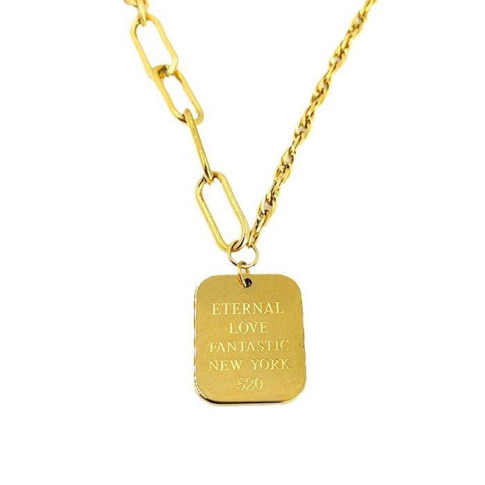 New titanium steel minimalist metal square pendant irregular chain necklace for women, European and American style personalized letter collarbone chain, simple design