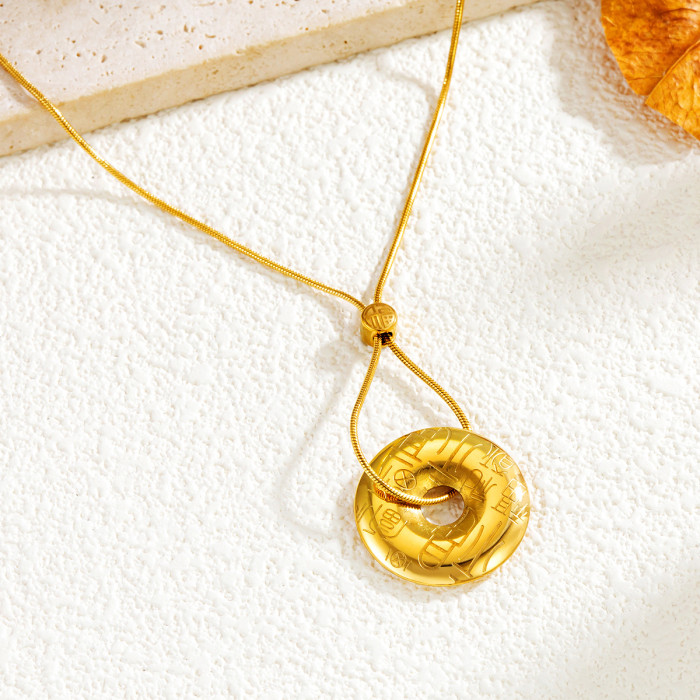 Chinese-style  Fu  character peace pendant titanium steel necklace for women, versatile 18k gold pendant, high-end and elegant neck chain jewelry