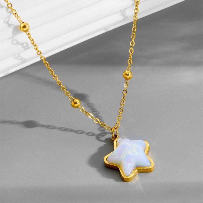 【Full Titanium Steel】Star Mermaid Princess Personalized Minimalist Style Real Gold Necklace for Women, Ins Internet C...