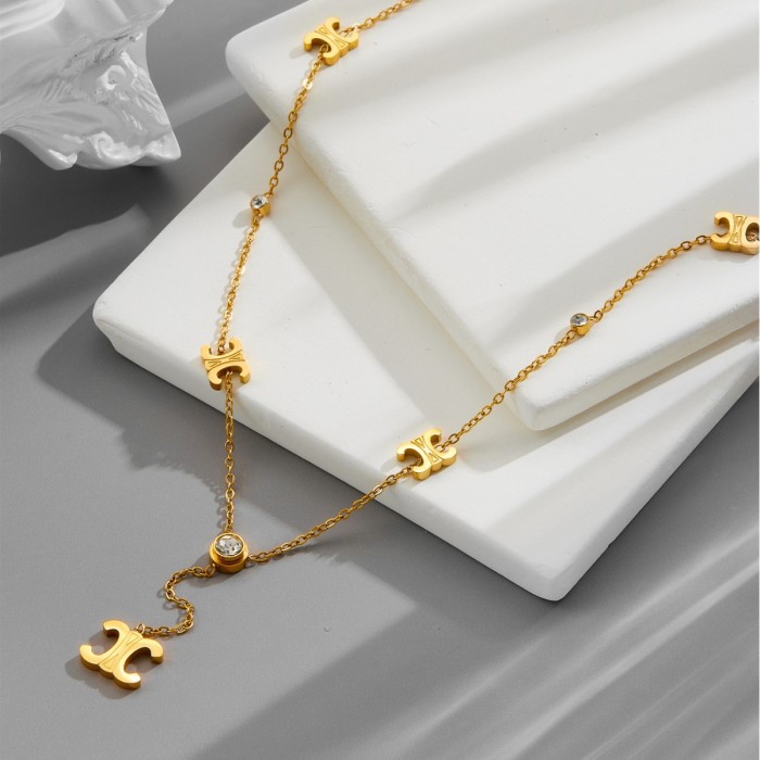 French-style new Arc de Triomphe design, simple and trendy titanium steel necklace, electroplated with 18K real gold, personalized necklace wholesale