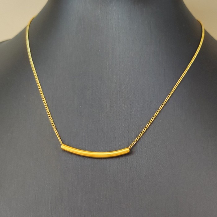Korean-style Titanium Steel 18K Gold Simple Smile Necklace with Geometric Square Tube Design, Trendy Ins-style Clavic...