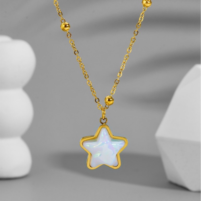 【Full Titanium Steel】Star Mermaid Princess Personalized Minimalist Style Real Gold Necklace for Women, Ins Internet C...