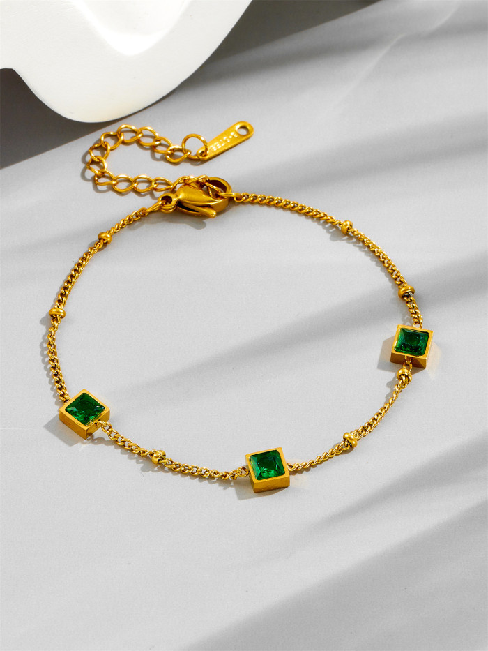 European and American ins emerald necklace, niche light luxury fashion versatile collarbone chain, square zircon titanium steel necklace for women