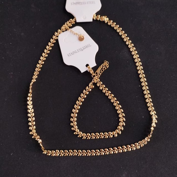 Amazon's best-selling stainless steel 18k gold wheat ear necklace accessory for women, European and American fashion, non-fading long sweater chain