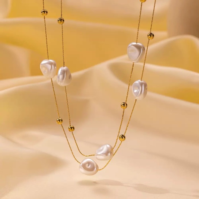European and American fashion niche light luxury baroque pearl layered necklace for women, INS simple and sophisticated collarbone chain wholesale