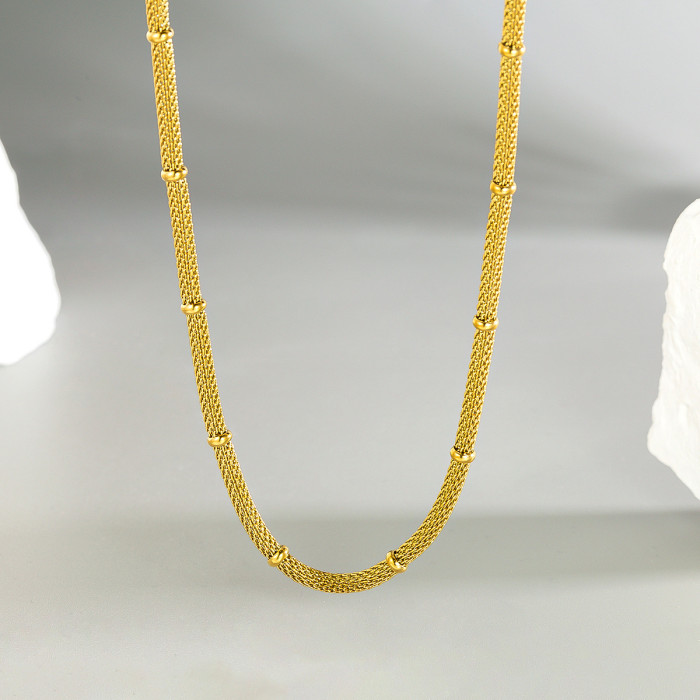 Bamboo mesh circular necklace and bracelet set, niche minimalist stainless steel vintage jewelry set, fashionable and versatile, European and American style