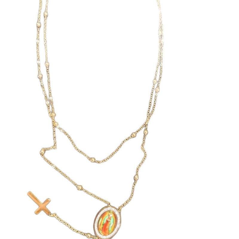 Cross-border pendant necklace, colorful cross, stainless steel jewelry, oval Madonna portrait earrings, niche high-end set