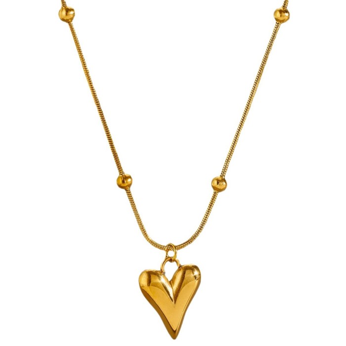 Vintage Minimalist Heart Necklace for Women, French Romantic Heart-Shaped Titanium Steel Gold Pendant, Light Luxury S...
