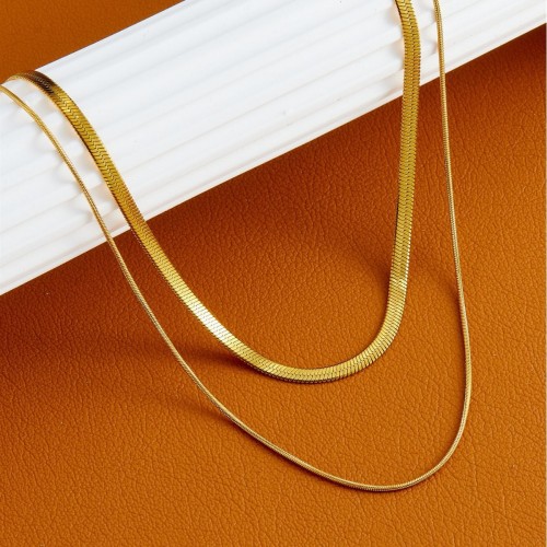 European and American best-selling fashion double-layer snake bone chain titanium steel vintage collarbone chain simple 18k gold necklace