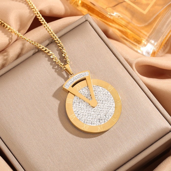European and American cross-border diamond-encrusted rotating number pendant long necklace for trendy women, simple and stylish rotatable sweater chain