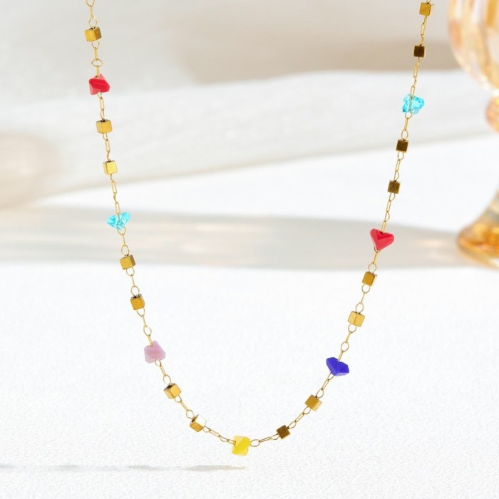 European and American INS cross-border new hot-selling high-end stainless steel necklace for women, inlaid with zirconia, square pendant necklace jewelry wholesale
