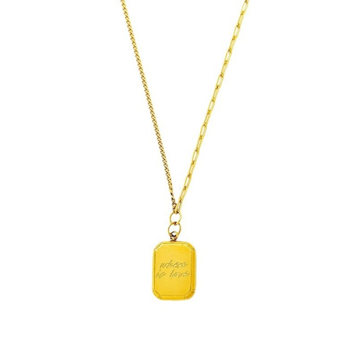 Shiny Sugar Cube Chocolate Necklace for Women, 18K Gold, Unique Design, Simple Chain, Versatile, Ins Hip-Hop Square Photo Frame Lock
