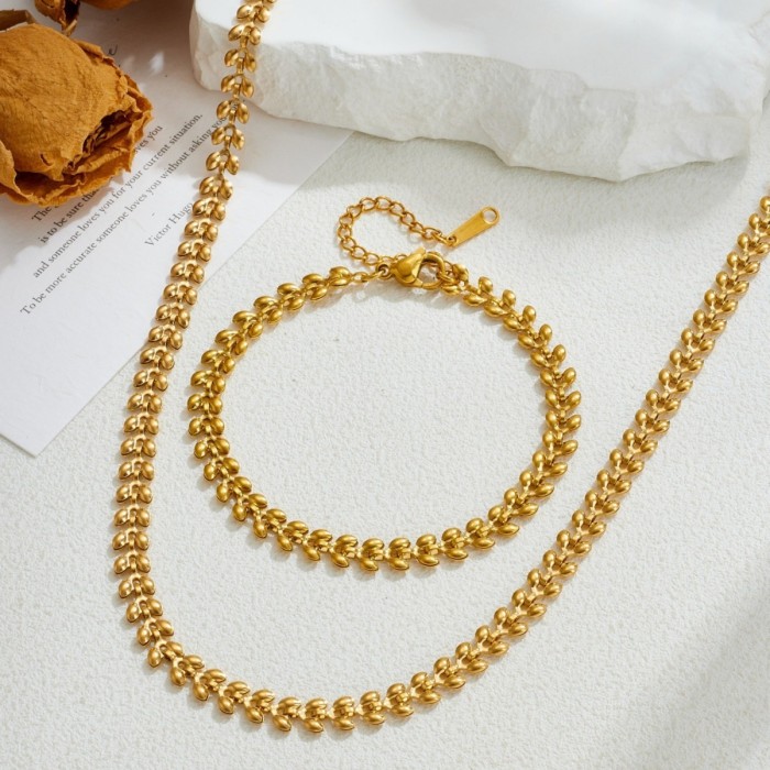 Amazon's best-selling stainless steel 18k gold wheat ear necklace accessory for women, European and American fashion, non-fading long sweater chain