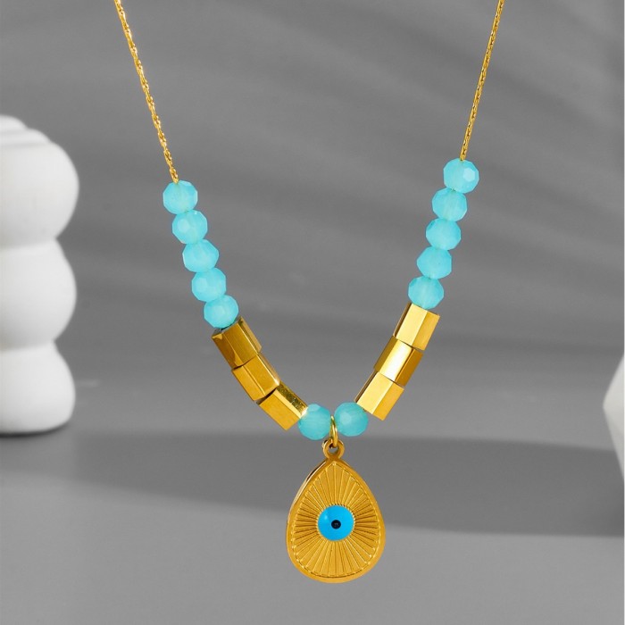 Blue Eye Necklace, Popular in Europe and America, Water Drop Pendant, Devil's Eye, 18K Gold Plated Stainless Steel Clavicle Chain