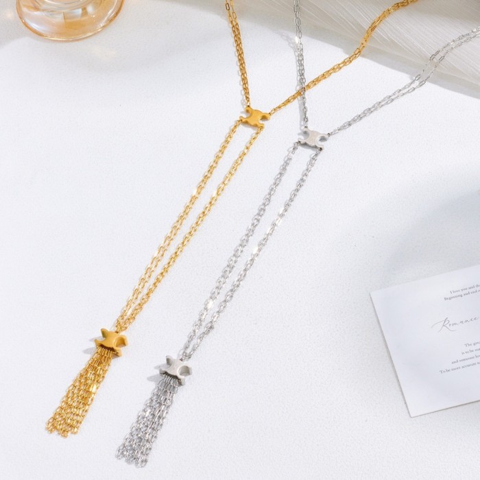 Arc de Triomphe long necklace, European and American fashion niche, minimalist style sweater chain, gold-plated brass, high-end design, versatile