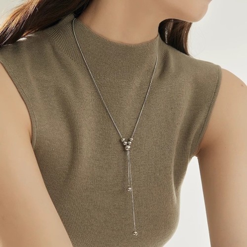 Korean and Japanese minimalist style gold and silver bead adjustable necklace, designer necklace, vintage high-end long sweater chain
