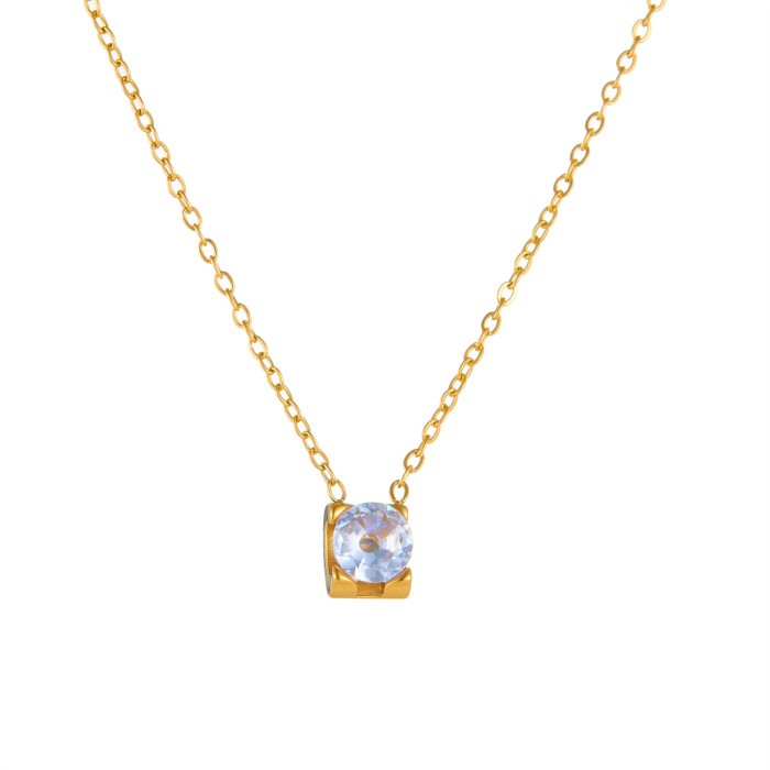 Titanium Steel Square Zircon Necklace Exquisite Light Luxury Square Diamond Clavicle Chain Necklace for Trendy Women