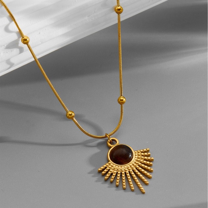 Yasmeila Tiger Eye Stone Titanium Steel Necklace for Women, Versatile Autumn/Winter Popular Light Luxury Niche Sweate...