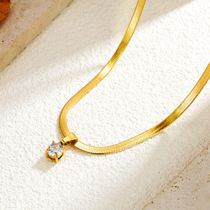 Yuyu Jewelry Square and Round Zircon Necklace for Women, Simple Blade Chain, Snake Bone Chain, High-end Elegant Clavicle Chain, ins style