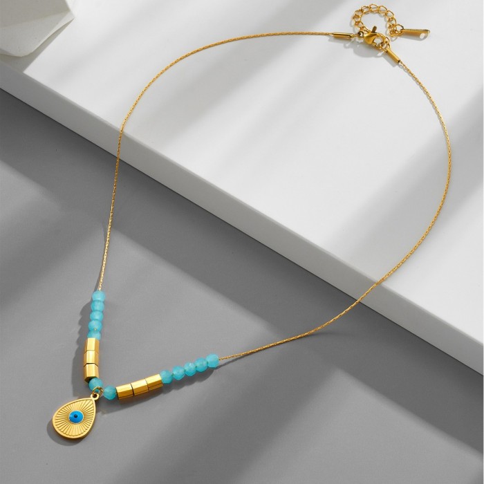 Blue Eye Necklace, Popular in Europe and America, Water Drop Pendant, Devil's Eye, 18K Gold Plated Stainless Steel Clavicle Chain