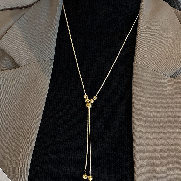 Korean and Japanese minimalist style gold and silver bead adjustable necklace, designer necklace, vintage high-end long sweater chain