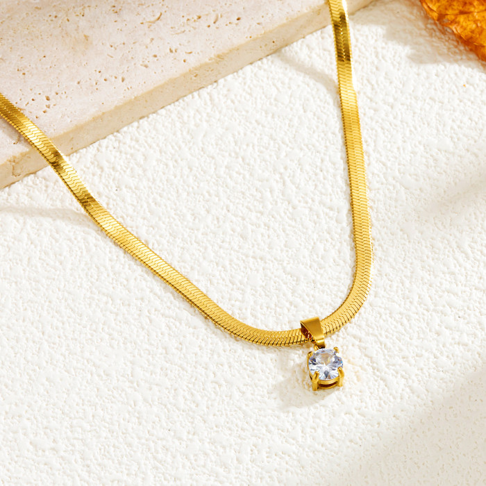 Yuyu Jewelry Square and Round Zircon Necklace for Women, Simple Blade Chain, Snake Bone Chain, High-end Elegant Clavicle Chain, ins style