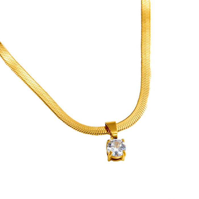 Yuyu Jewelry Square and Round Zircon Necklace for Women, Simple Blade Chain, Snake Bone Chain, High-end Elegant Clavicle Chain, ins style