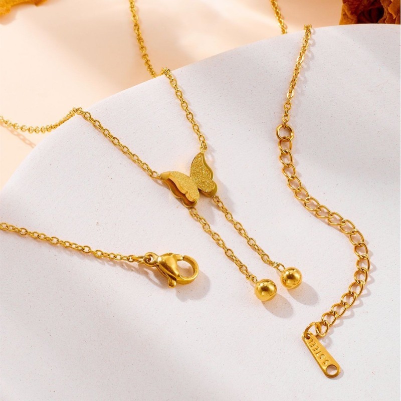 Titanium steel necklace for women, non-fading, niche, simple, versatile, high-end, cross-border jewelry, butterfly tassel collarbone gold necklace