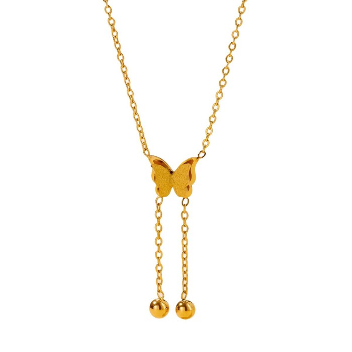 Titanium steel necklace for women, non-fading, niche, simple, versatile, high-end, cross-border jewelry, butterfly tassel collarbone gold necklace