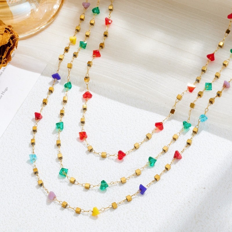 European and American INS cross-border new hot-selling high-end stainless steel necklace for women, inlaid with zirconia, square pendant necklace jewelry wholesale