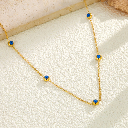 European and American cross-border minimalist new oil-drip eye necklace, niche personality and stylish stainless steel collarbone chain