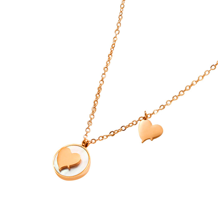 New titanium steel round white shell butterfly necklace for women, color-retaining butterfly necklace and earring set for women