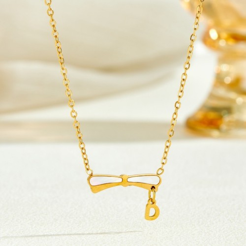 New gold-plated bow ribbon necklace for girls, same style as seen on Xiaohongshu, sweet and cute accessories, wholesale from Yiwu
