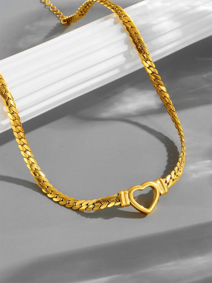 Jianxi Light Luxury Personalized Hollow Heart Necklace for Women, Fashionable Trendy Stainless Steel Clavicle Chain, New Hip-Hop Whip Chain