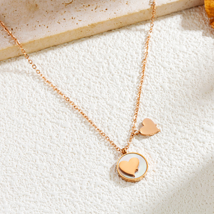 New titanium steel round white shell butterfly necklace for women, color-retaining butterfly necklace and earring set for women