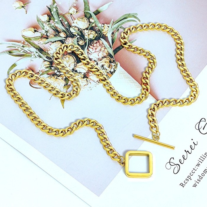 European and American hip-hop style OT clasp necklace, unisex collarbone chain, titanium steel, neutral style punk jewelry, unique, simple, stylish, and trendy