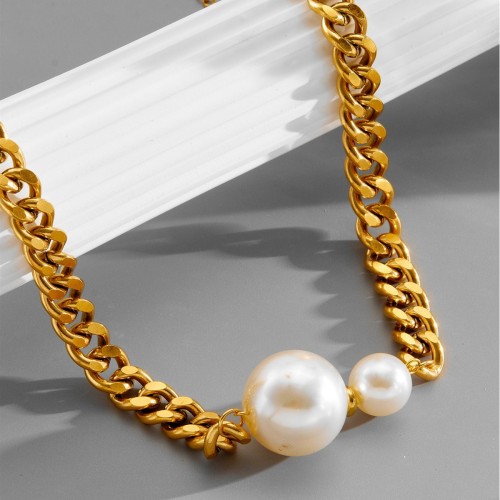 Trendy cross-border best-selling jewelry: faux baroque pearl exaggerated pendant necklace, vintage street style chunky chain choker
