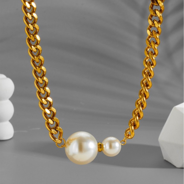 Trendy cross-border best-selling jewelry: faux baroque pearl exaggerated pendant necklace, vintage street style chunky chain choker