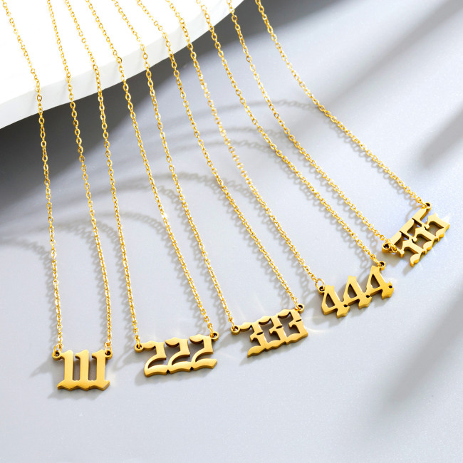 European and American fashion lucky number pendant 111-999 stainless steel necklace for women, versatile collarbone chain, ins-style accessory