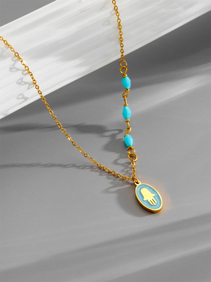 Cross-border wholesale European and American green bead rocket resin necklace for women, oval flower collarbone chain jewelry, trendy wholesale