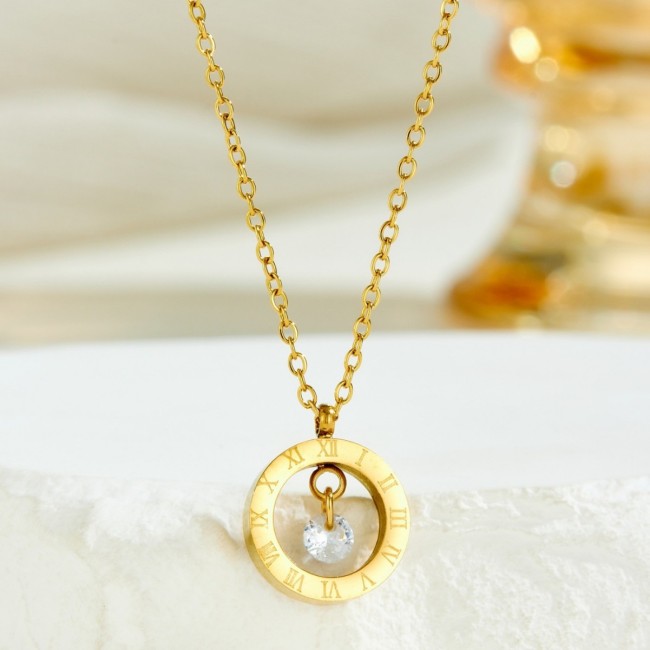 Cross-border supply of light luxury micro-inlaid DIY pendant accessories, titanium steel necklace for women, stylish stainless steel ins-style choker
