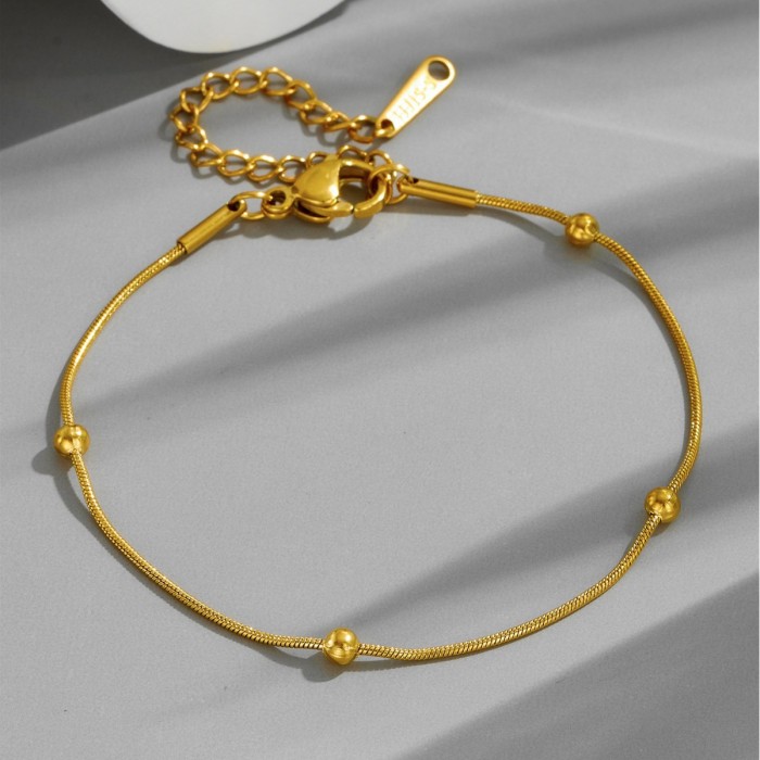 European and American internet celebrity fashion jewelry, double-layered gold bead spacer plain chain necklace for women, trendy versatile titanium steel collarbone chain