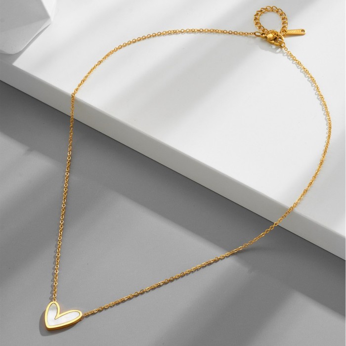 【Full Titanium Steel】White Shell Heart Necklace, Non-fading, Versatile, Light Luxury, Fashionable, Versatile Pendant Collarbone Chain Wholesale