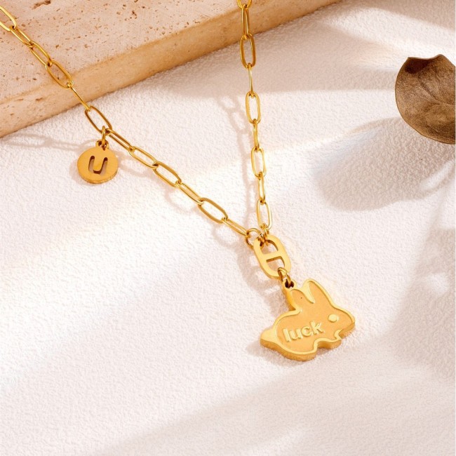 2024 New Zodiac Rabbit Light Luxury Niche Pendant Necklace for Women, Titanium Steel Clavicle Chain, Non-Fading