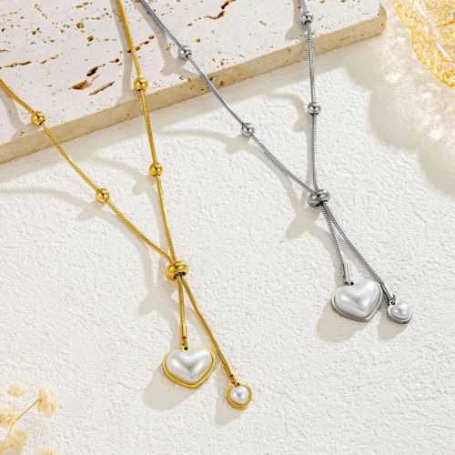 New European and American style cross-border adjustable titanium steel necklace with large and small heart-shaped pearls, light luxury fashion, non-fading jewelry