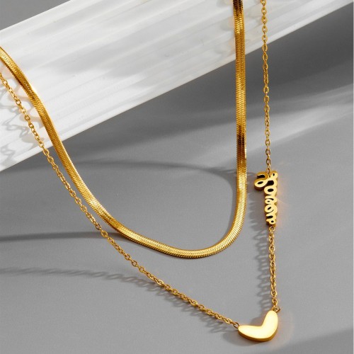 Trendy Korean-style titanium steel heart-shaped love double-layer necklace for women, niche brand, simple and versatile collarbone chain