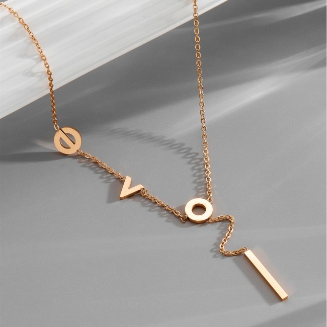 IMI titanium steel love necklace for women, collarbone chain with unique design letter pendant, minimalist style titanium steel jewelry YL523